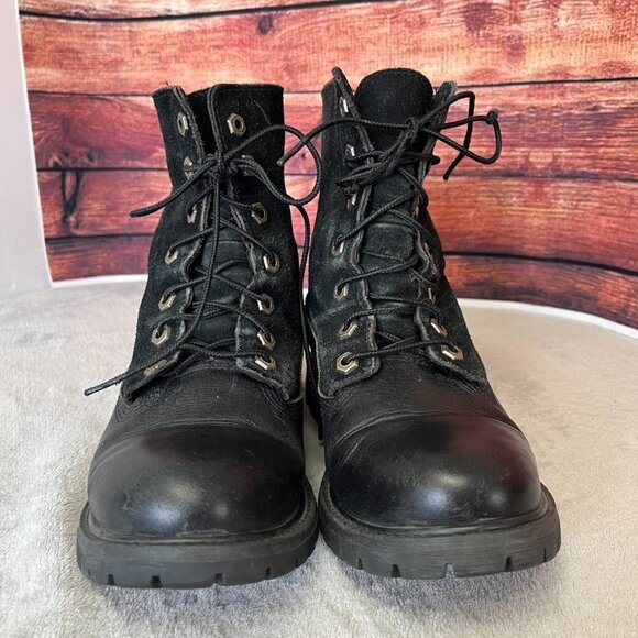 Timberland Black Leather & Suede Lace Up Combat Boots Size 7 - Picture 3 of 16